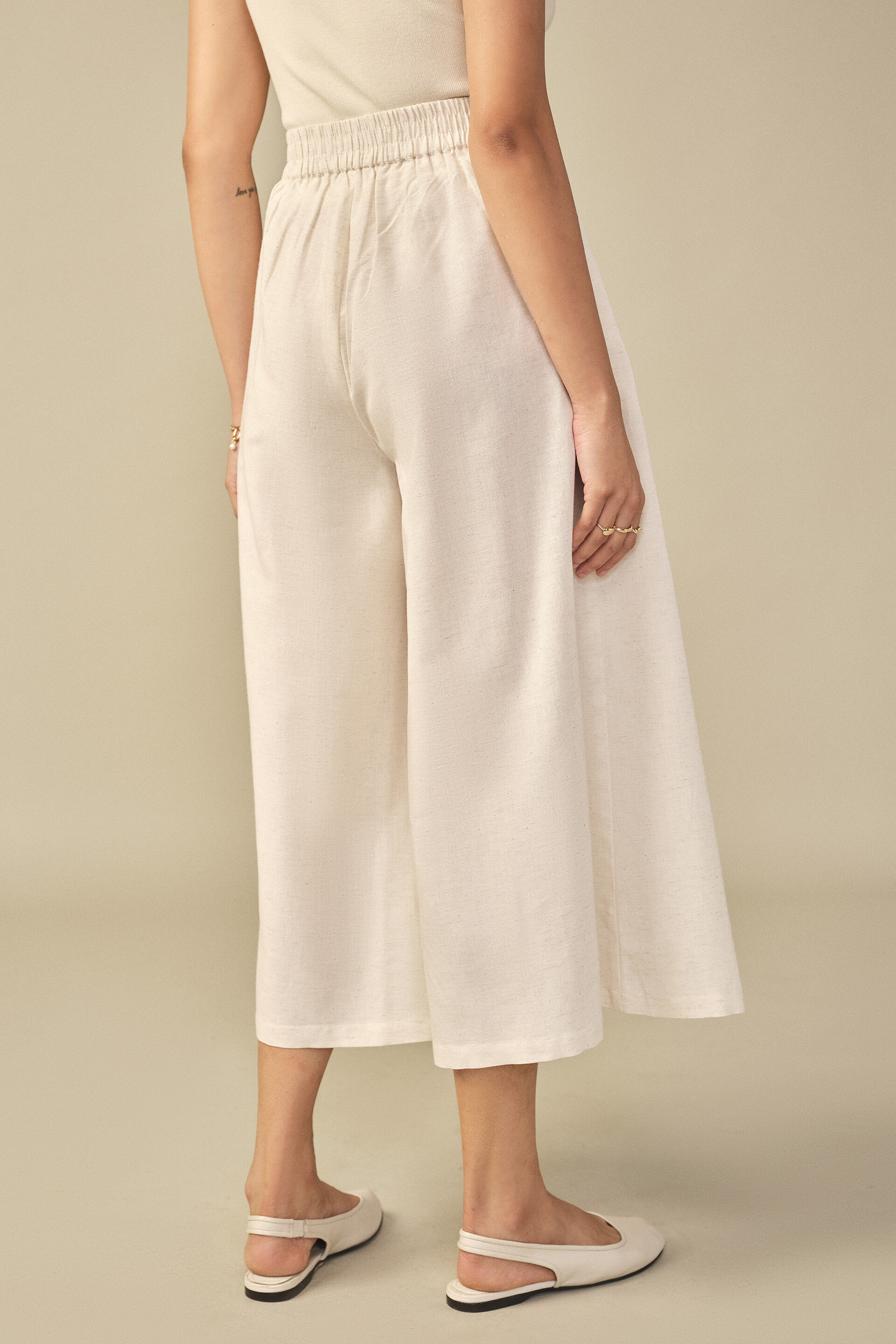 Flared Off White Culottes, Off White, image 4